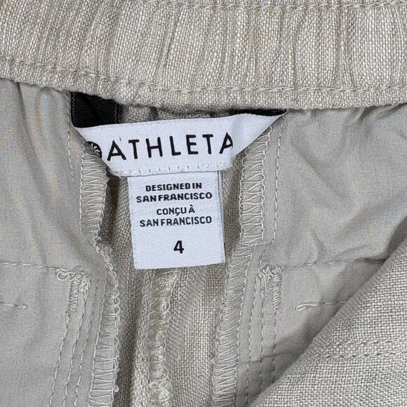 Athleta 100% Linen Woven Tan Relaxed Straight Leg Beachy Trousers Womens Sz 4 - Picture 8 of 10